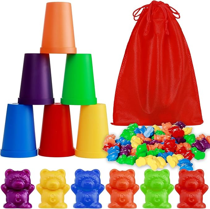 Jeffbaubl 67Pcs Counting Rainbow Bears with Matching Sorting Cups,Educational Sorting Toy for Tod... | Amazon (US)
