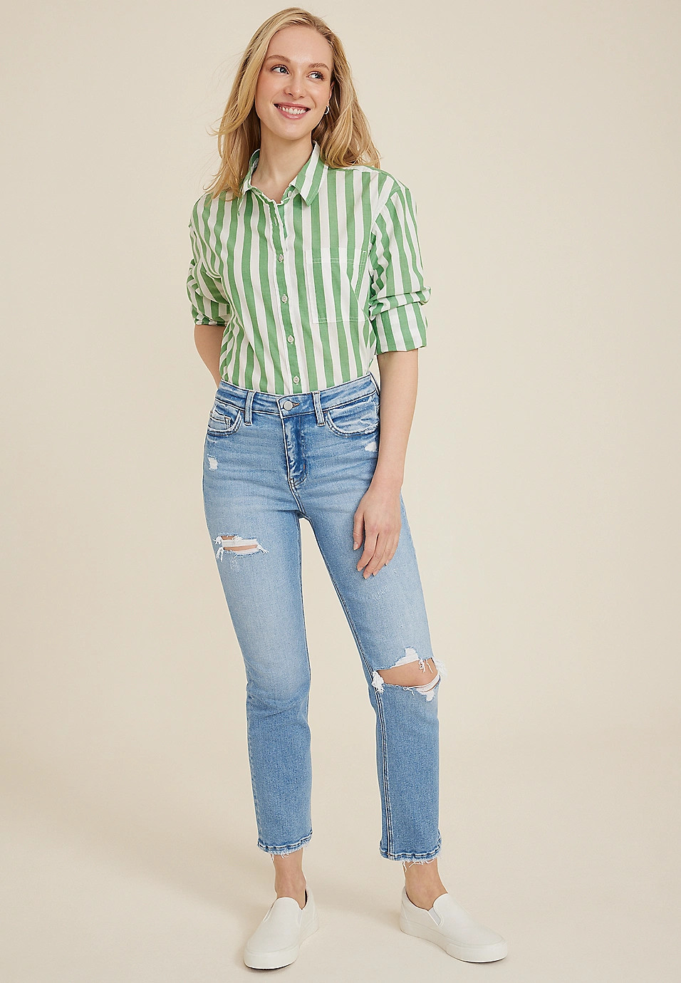 Flying Monkey™ High Rise Ripped Straight Jean | Maurices