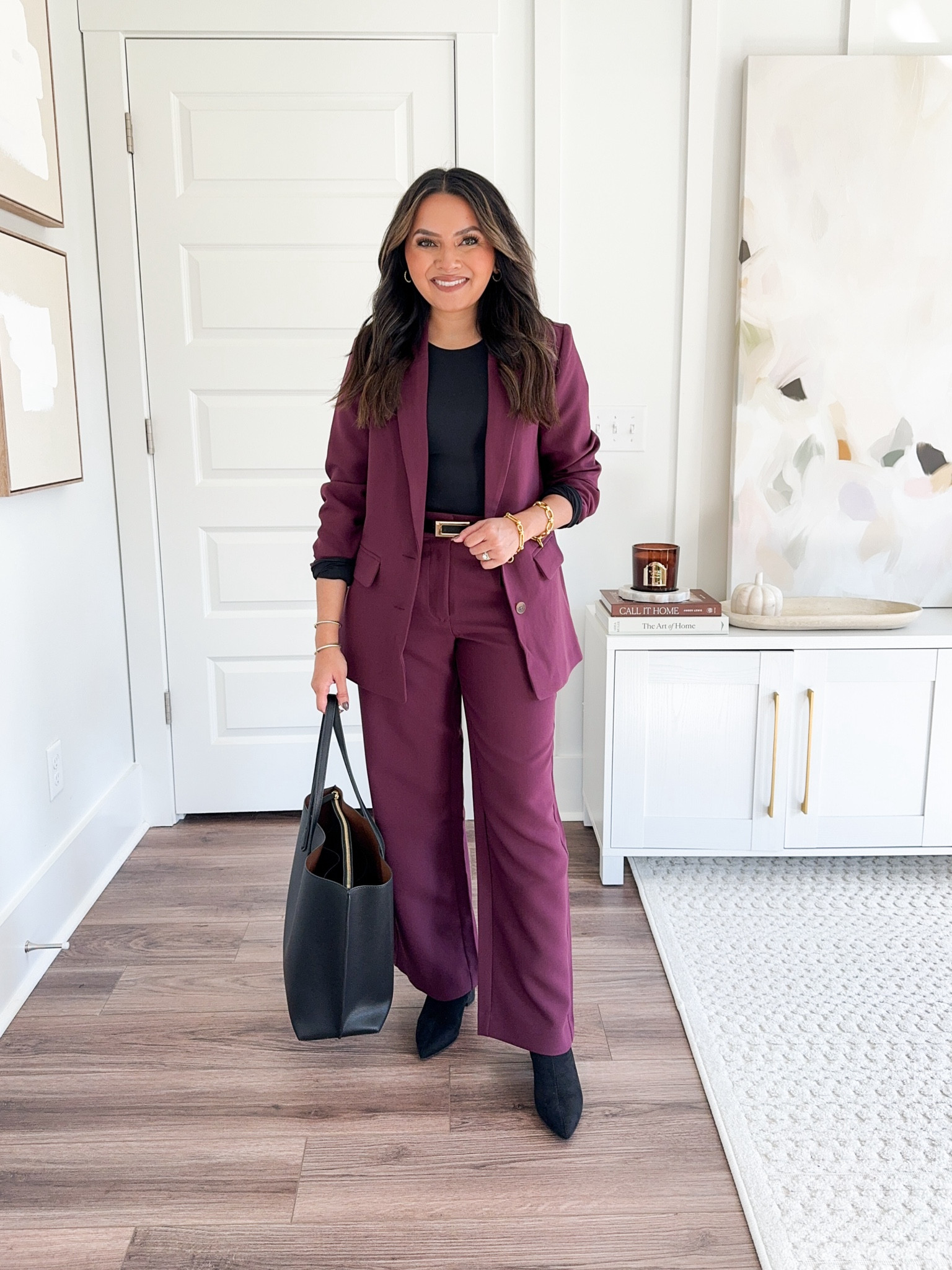 Styling boots with workwear!
Burgundy cherry blazer size xs petite TTS
Black bodysuit size xs TTS
Burgundy cherry pants size xs petite TTS
Black belt size 
Black boots size 5.5 TTS 
Black Belt size 26-30”  

Workwear 
Work outfit
Office outfit
Fall outfit 
Fall style
Fall dress 
Fall fashion 
Thanksgiving outfit 
Christmas outfit 
Holidays 

Honey Sweet Petite 
Honeysweetpetite 


#LTKSaleAlert #LTKWorkwear #LTKStyleTip
