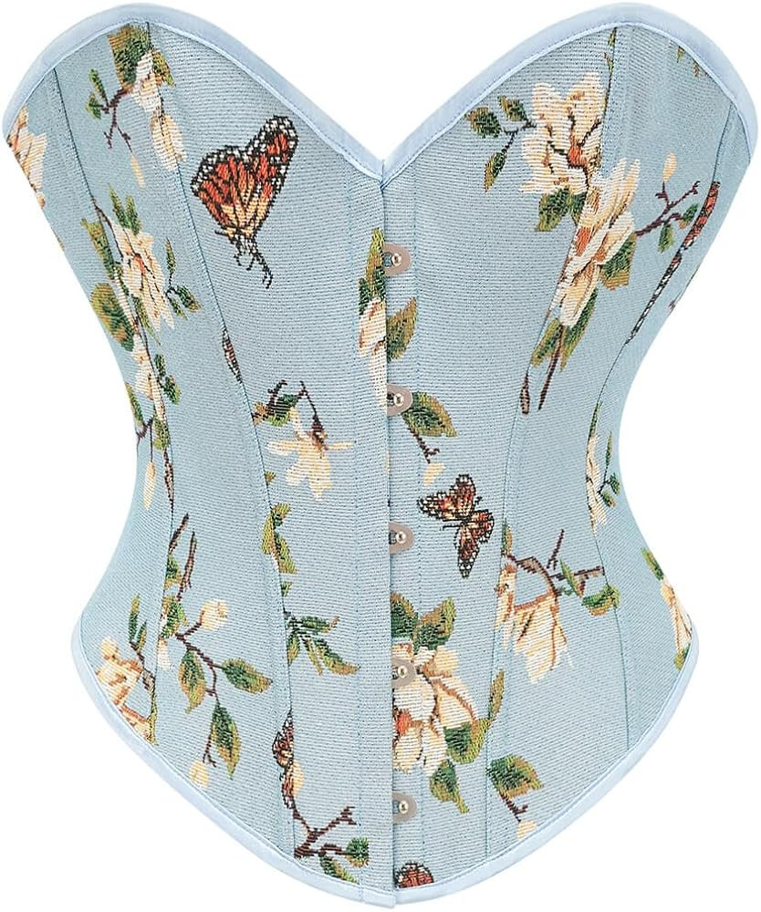 SHYMMUO Daisy Floral Print Overbust Corset Top Sexy Fashion Lace Up Boned Cotton Waist Shaper Cam... | Amazon (US)