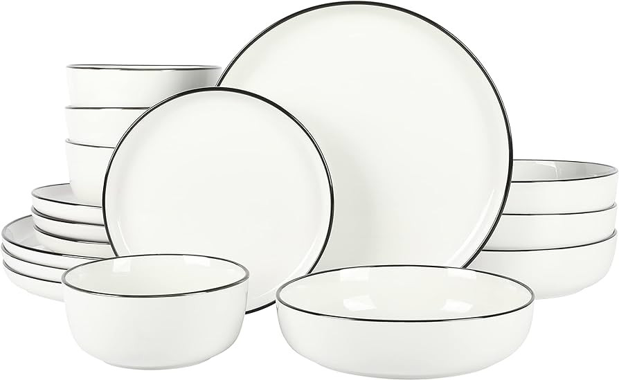 Gibson Home Oslo 16 Piece Porcelain Dinnerware Set,White w/Black Rim Rim, Service for 4 (16pcs) | Amazon (US)