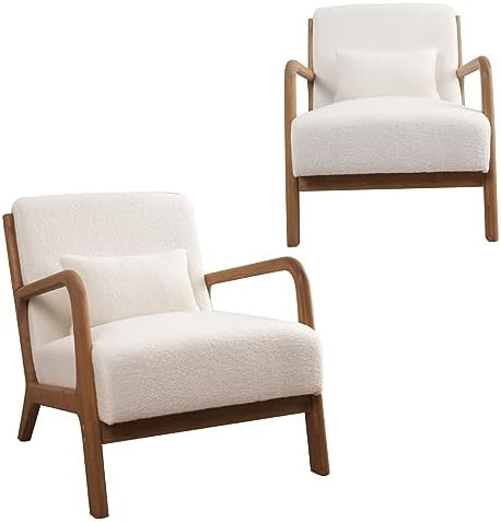 Mid Century Modern Accent Chair Set of 2, Lamb Wool Fabric Living Room Chairs with Waist Cushion,... | Amazon (US)