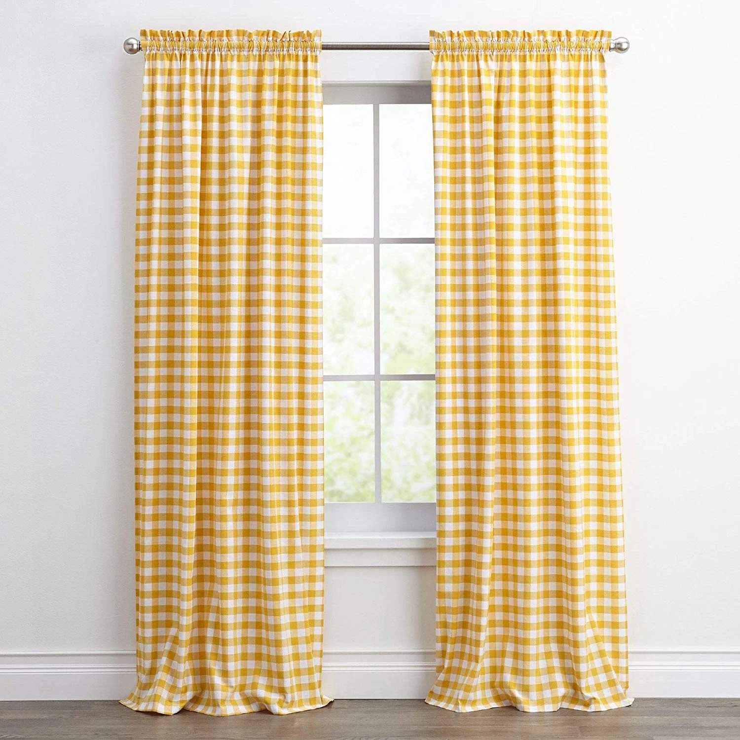 Ramillies Country Chic Gingham Plaid Semi-Sheer Rod Pocket Curtain Panels (Set of 2) | Wayfair North America