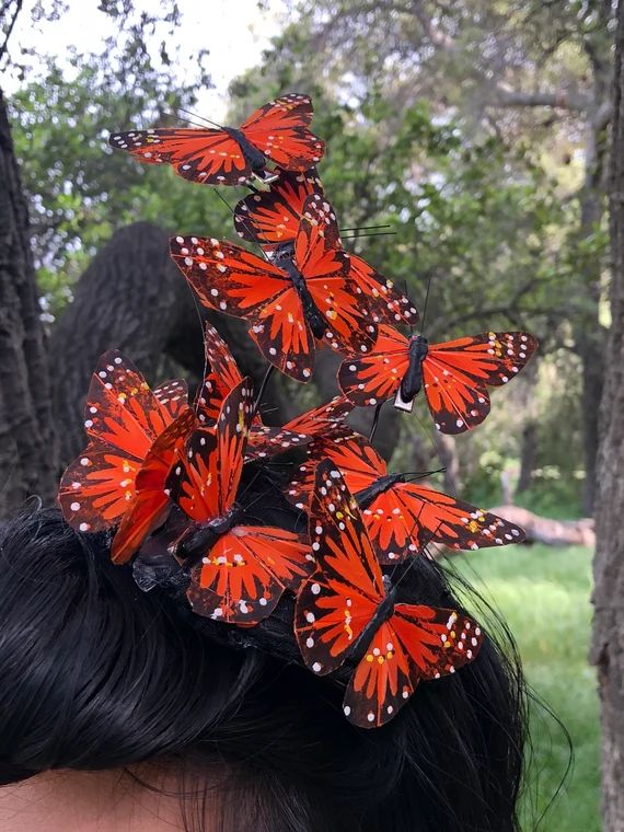 AGENT ORANGE - Whimsical Alexander McQueen Inspired Swarming Monarch Butterfly Fascinator | Etsy (US)