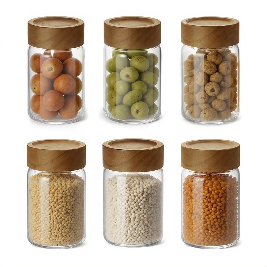 6pc Glass Mason Jars with Acacia Wood Airtight Lids - Overnight Oats & Food Storage Container Set... | Amazon (US)