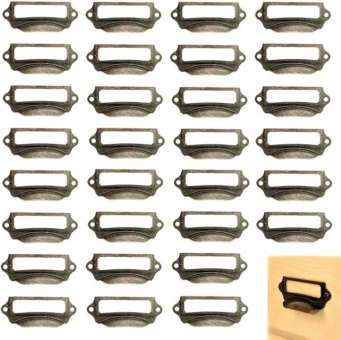 Office Library File Drawer Tag Frame Label Holder Pull Handle 30Pcs (Brass) | Amazon (US)