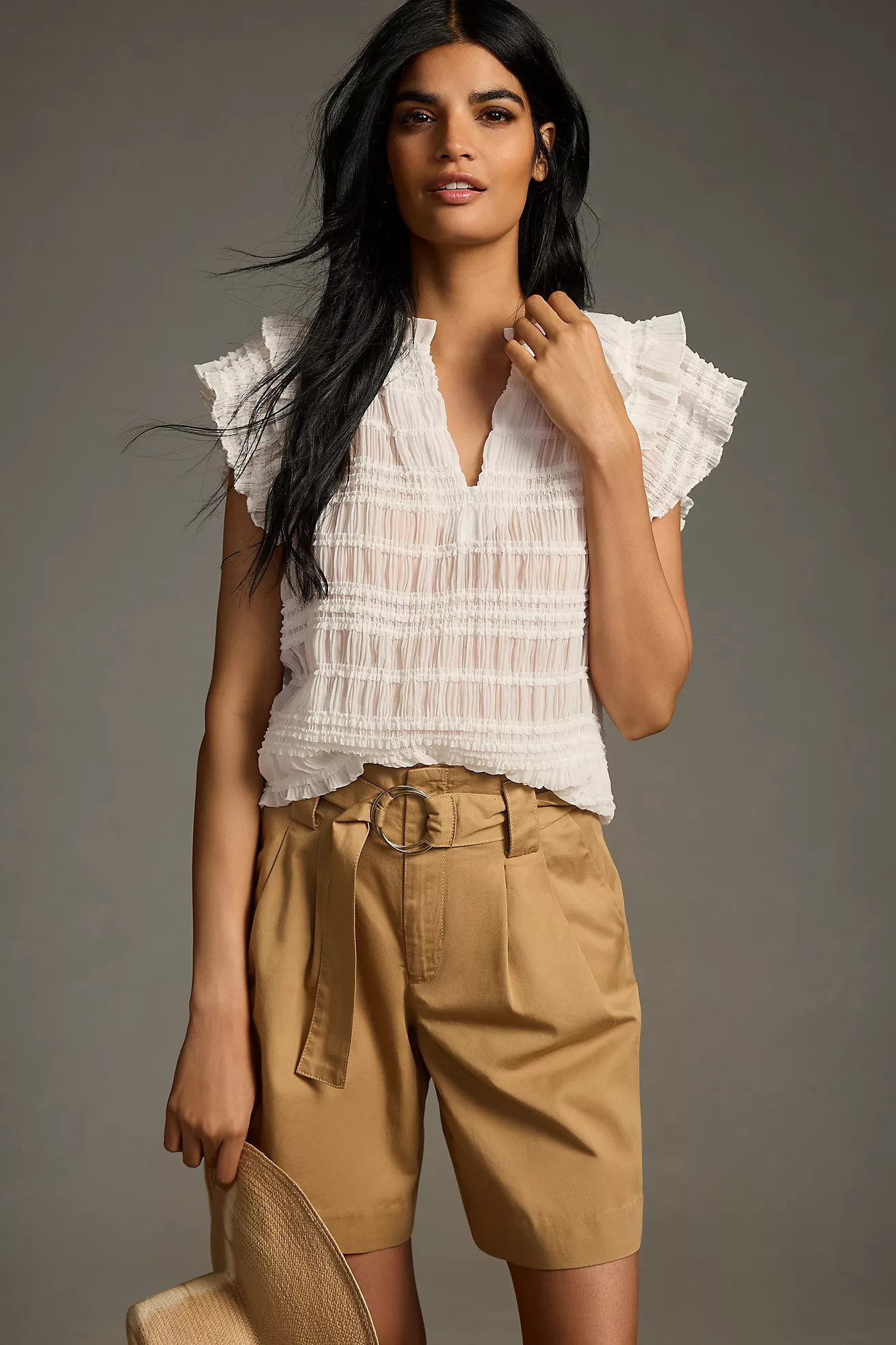 Sarah Hann Sheer Ruffle Shirred Top | Anthropologie (US)