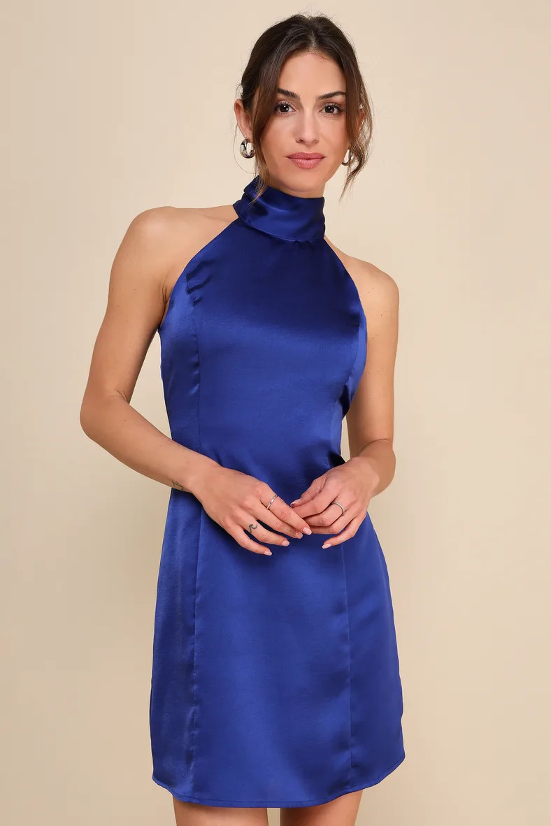 Infinite Admiration Royal Blue Satin Halter Mini Dress | Lulus