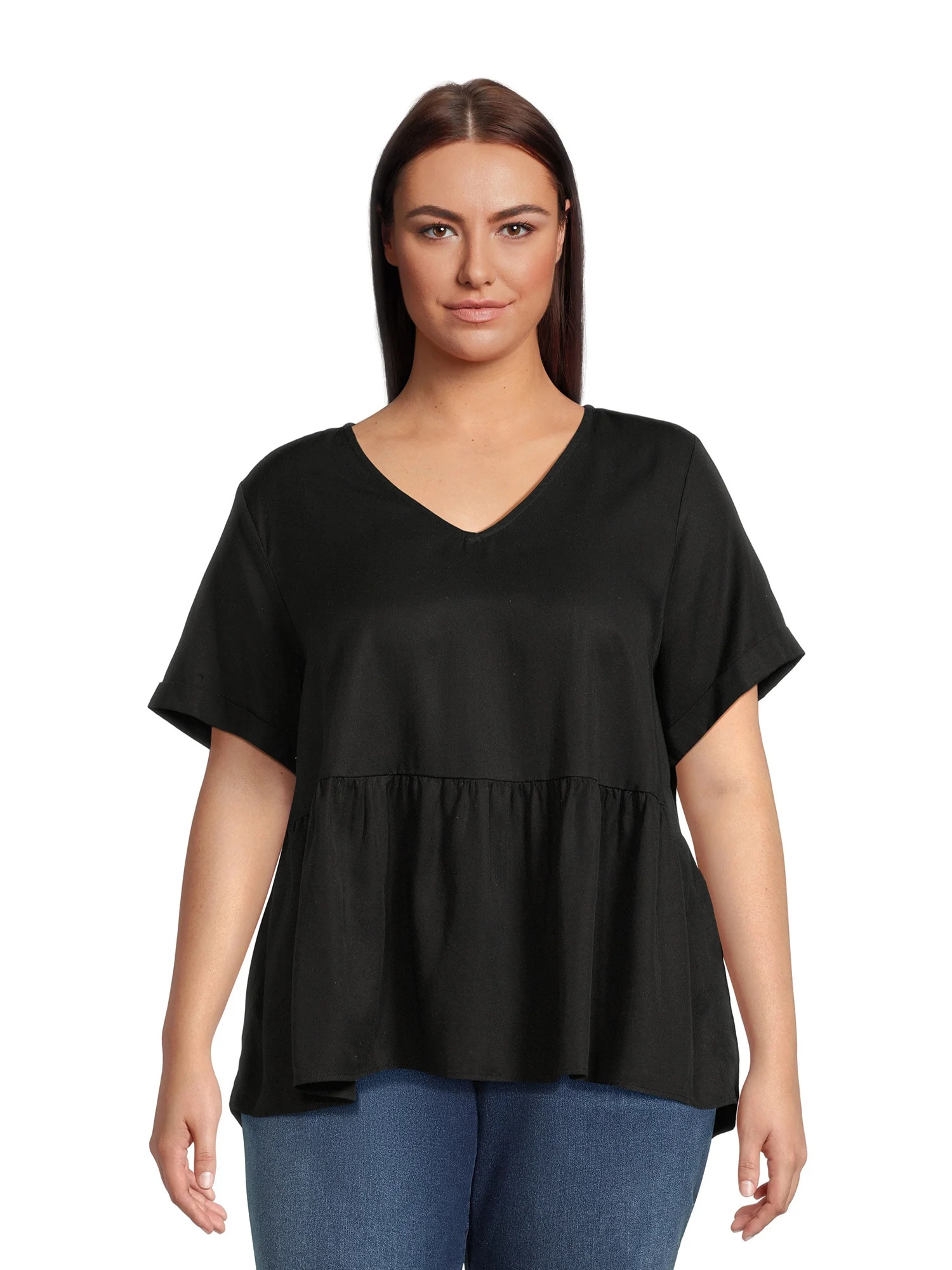 Terra & Sky Women's Plus Size V-Neck Baby Doll Top - Walmart.com | Walmart (US)