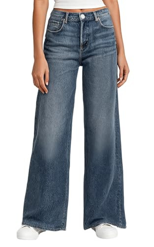 AnotherChill Women's Sweatpant Jeans Print Denim Sweatpants High Waisted Full-Length Wide Leg Pants Baggy Comfort Faux Jeans (Dark-Blue, Small) | Amazon (US)