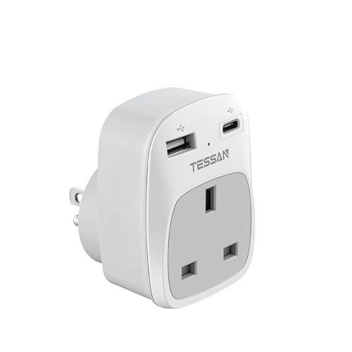 TESSAN UK to US Plug Adapter, UK Plug Adapter with AC Outlet 2 USB Ports, Type G Power Outlet Adaptor Ireland Singapore Hongkong to Type B USA Travel Adaptor | Amazon (US)