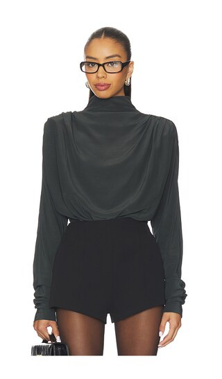 Saeunn Drape Neck Blouse in Caviar | Revolve Clothing (Global)