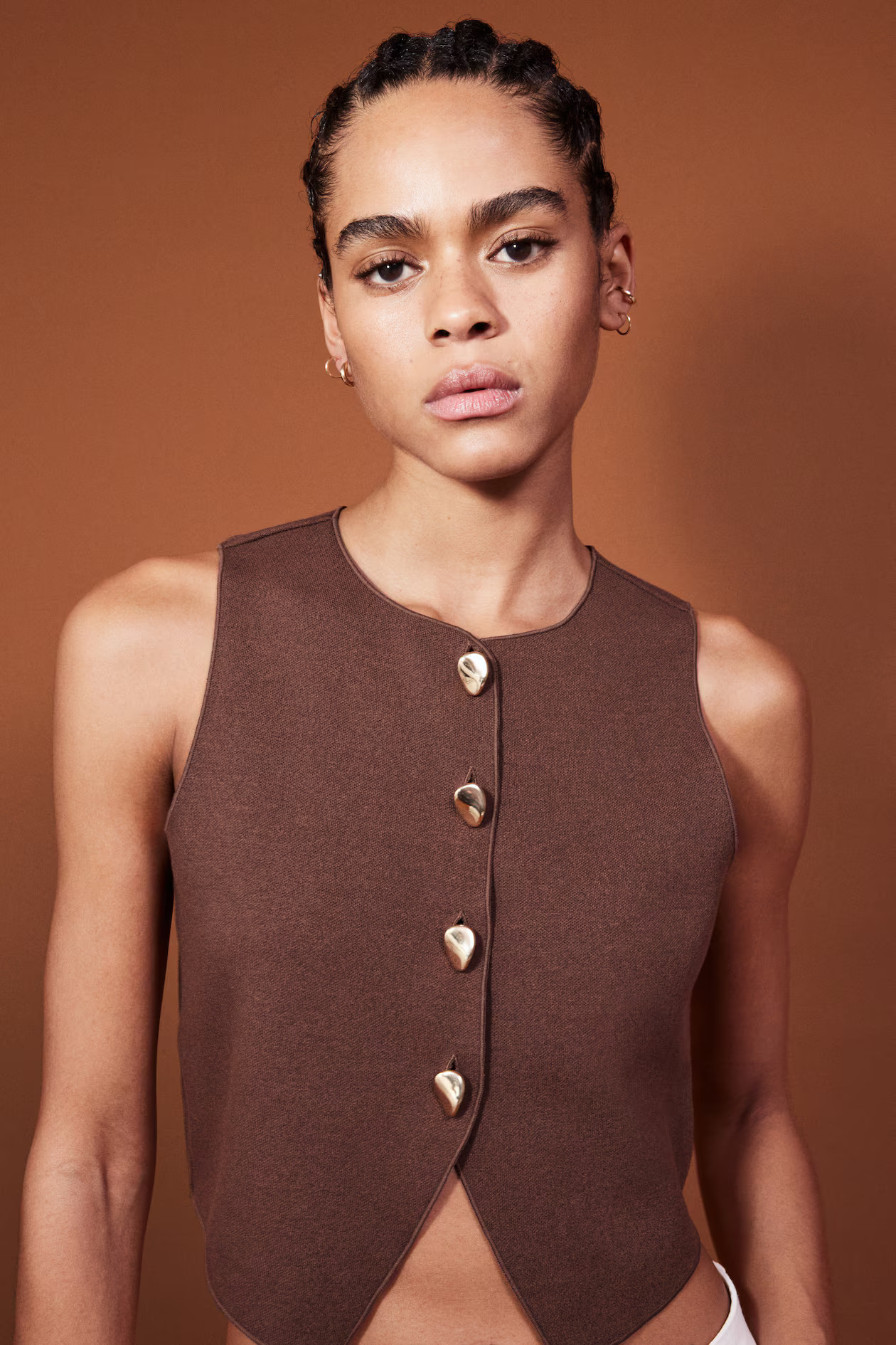 Cropped jersey waistcoat - Dark brown - Ladies | H&M GB | H&M (UK, MY, IN, SG, PH, TW, HK)