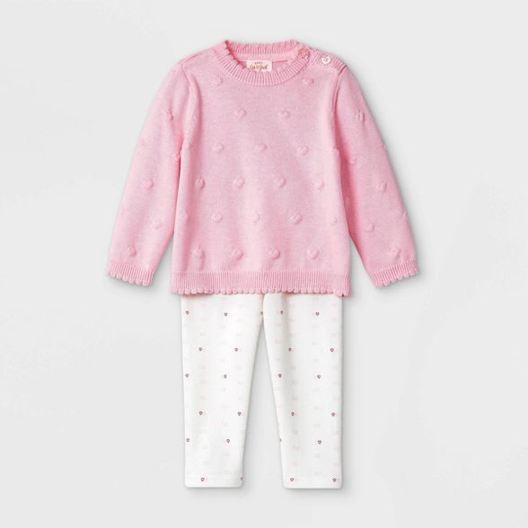 Baby Girls' Heart Bobble Sweater Top & Bottom Set - Cat & Jack™ Pink | Target