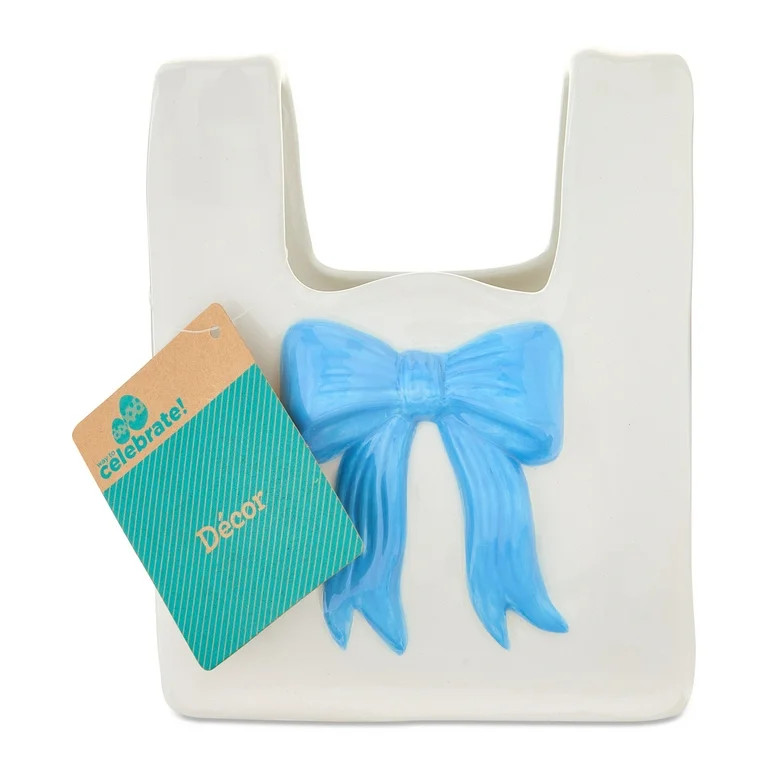 Ceramic Bag Vase with Bow, Cream and Blue, 6.5", Valentine's Day by Way To Celebrate | Walmart (US)