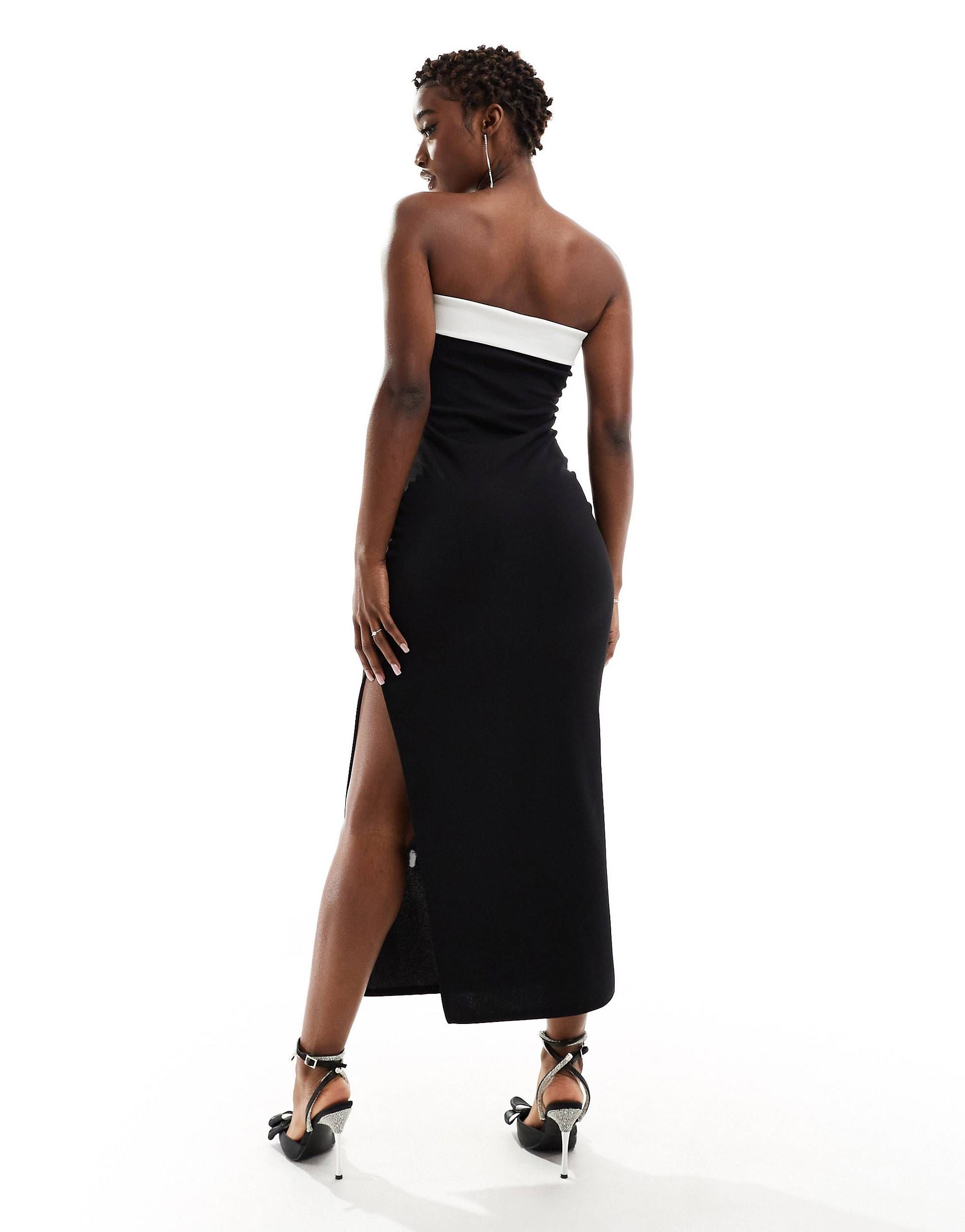 ASOS DESIGN bandeau midi dress with contrast bow in black | ASOS (Global)