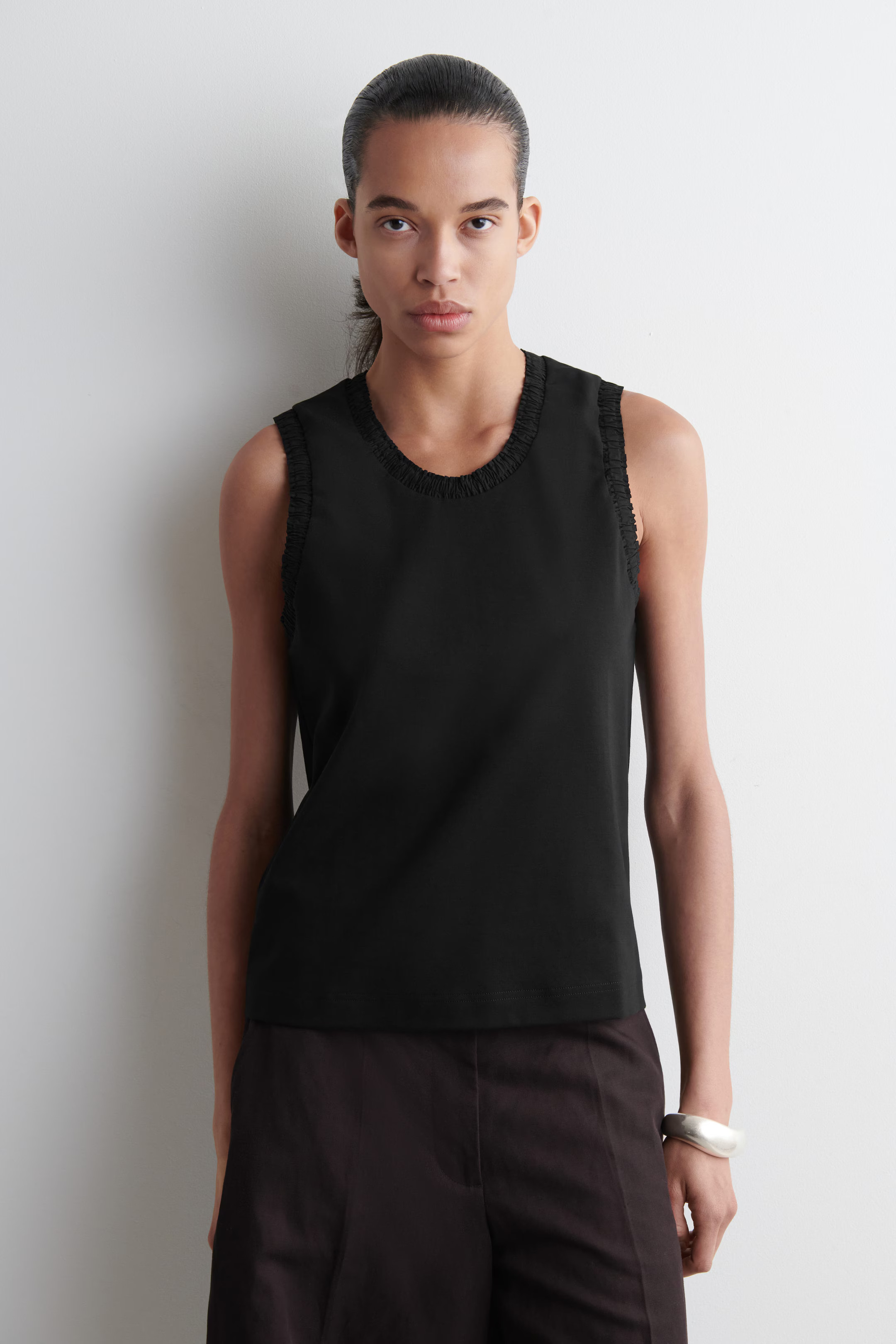 GATHERED COTTON TANK TOP - BLACK | COS (EU)