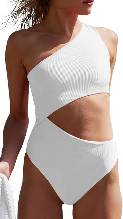 Women's One Piece Ribbed Swimsuit One Shoulder Cutout Swimwear Sexy Bathing Suit | Amazon (US)