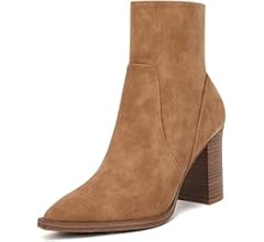 LAICIGO Women's Pointed Toe Ankle Boots Chunky Stacked Heel Side Zipper Faux Leather Ankle Bootie... | Amazon (US)