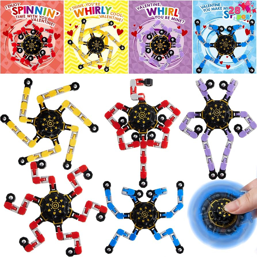 JOYIN 28 Packs Valentine’s Day 4-Design Gift Cards with Fidget Spinners, DIY Chain Robot Finger... | Amazon (US)