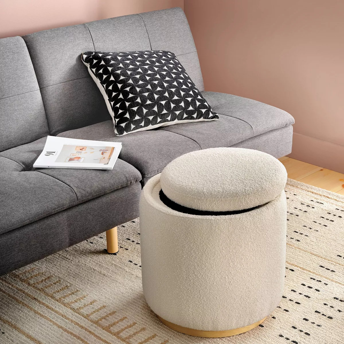 Round Upholstered Storage Ottoman Cream Boucle - Room Essentials™ | Target
