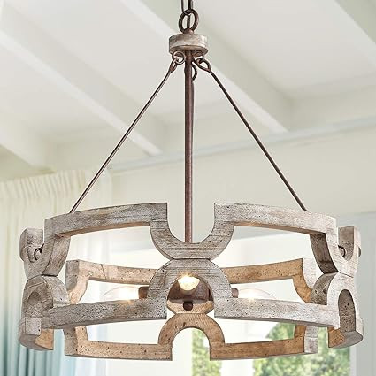 KSANA Farmhouse Chandelier, Wood Drum Chandeliers for Dining Rooms, Living Room, Hand-Painted Whi... | Amazon (US)