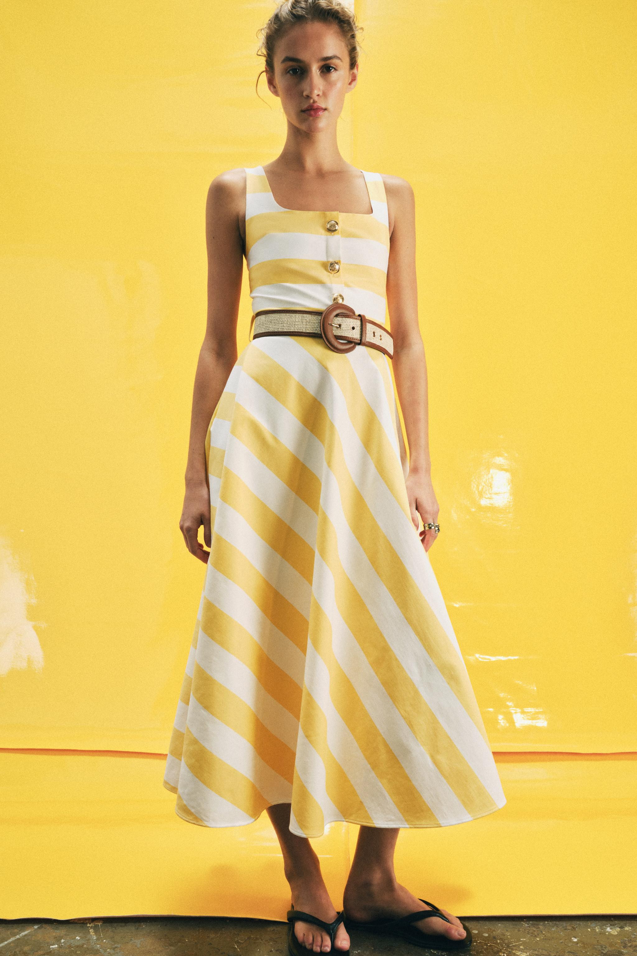 STRIPED BELTED MIDI DRESS | Zara US
