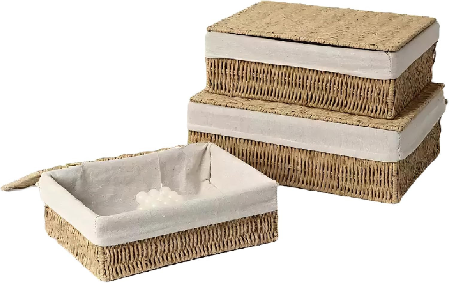 Large Storage Baskets with Lid Set of 3, Woven Bins with Liner | Amazon (US)