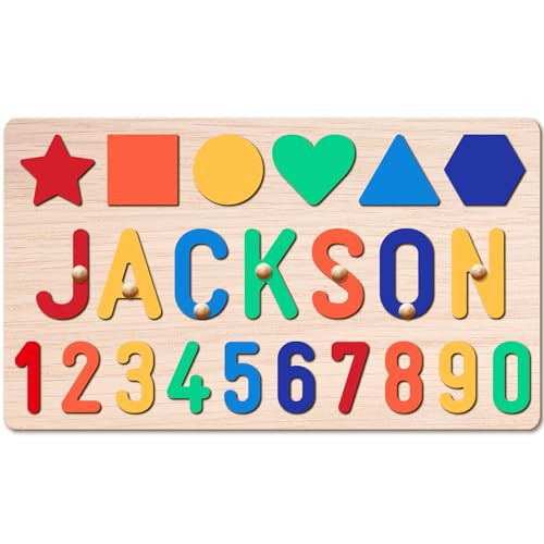 AZUFEMOS Personalized Name Puzzle for Kids, Personalized Baby Gifts Name Puzzles for Toddlers 1-3, 1st Birthday for Girls & Boys Wooden Alphabet & Shape Puzzle Montessor Toys for Kids | Amazon (US)