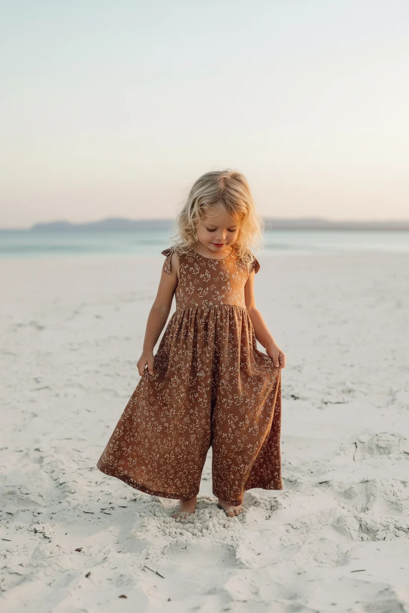 Rita Tie Romper (cocoa sprigs) | INDIE BLUE
