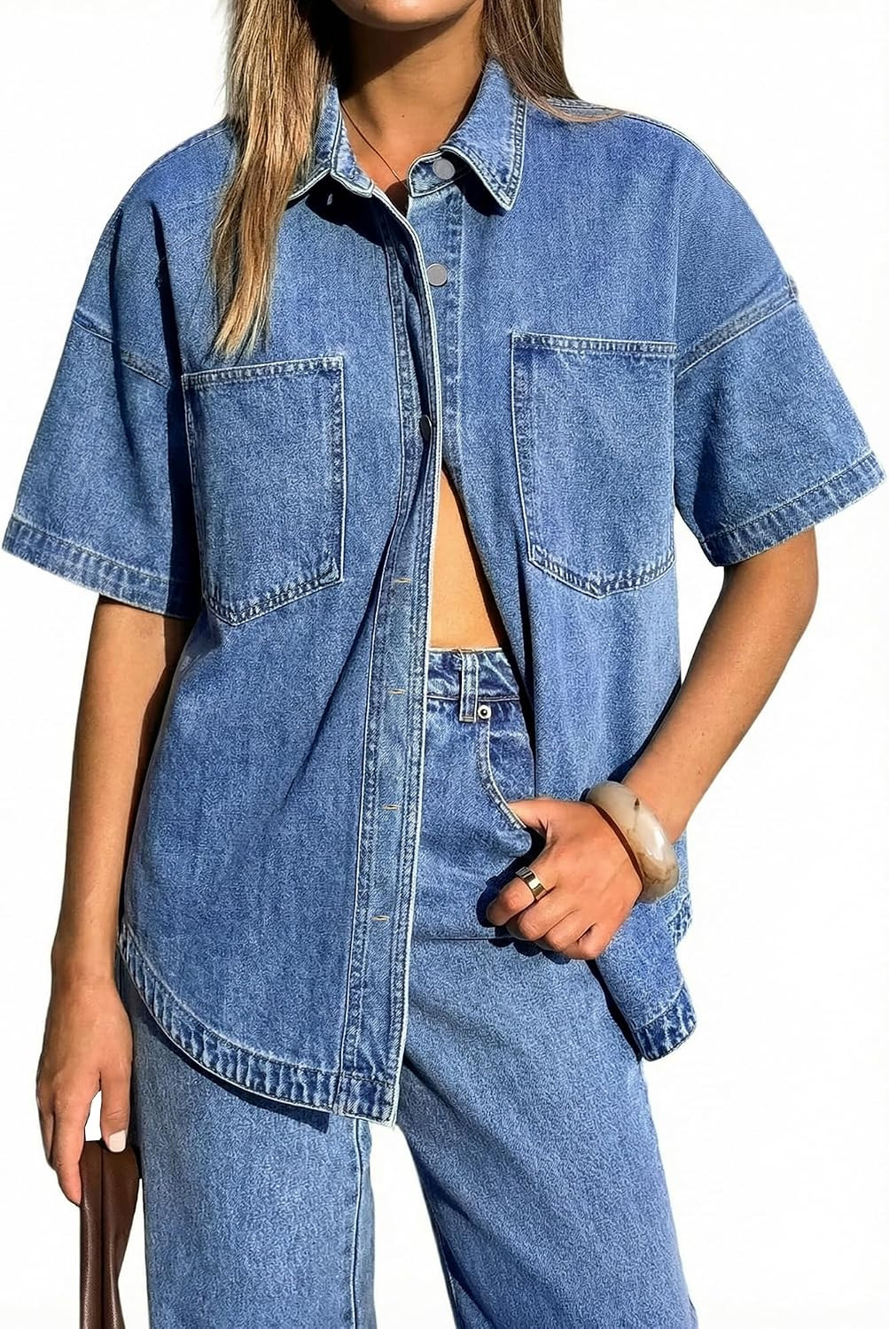 EMMIOL Women Denim Shirts Oversized Long Sleeve Button Down Blouse Distressed Jean Jacket Fall Outfits 2026 | Amazon (US)