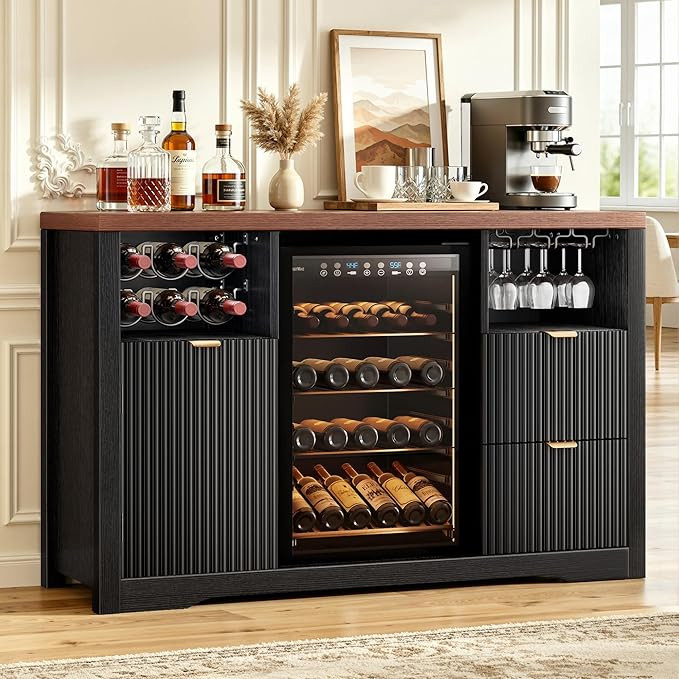 Coffee Bar Cabinet with Fridge Space, 53" L Wine Cabinets with Storage Drawer, Wood Buffet Sidebo... | Amazon (US)