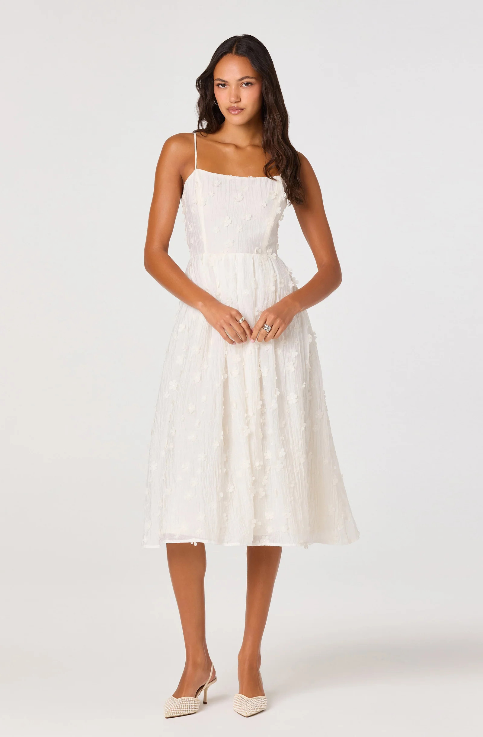 Avani 3D Floral Applique Midi Dress - Cream / XS | ASTR The Label (US)