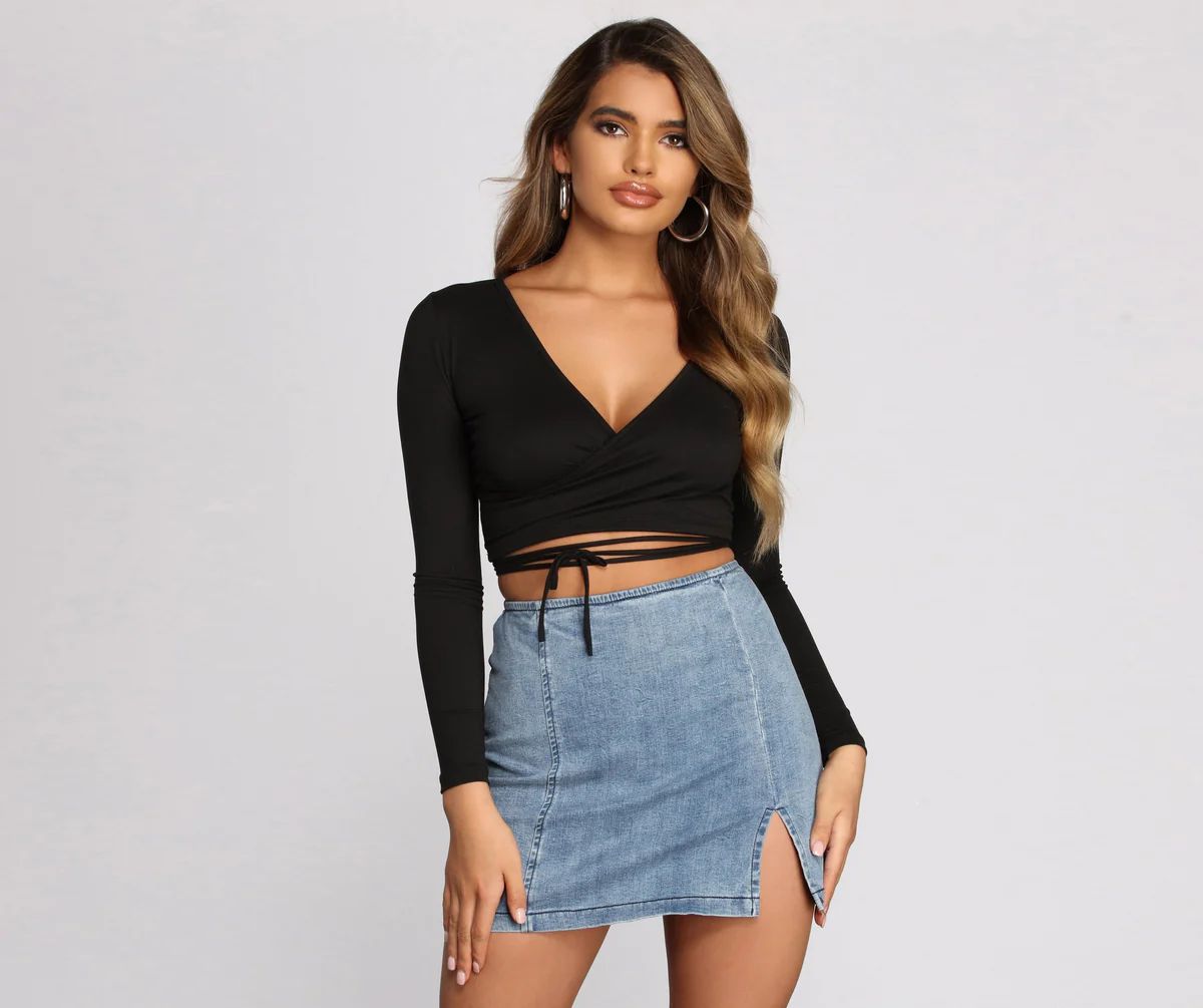 Brushed Knit Wrap Front Crop Top | Windsor Stores