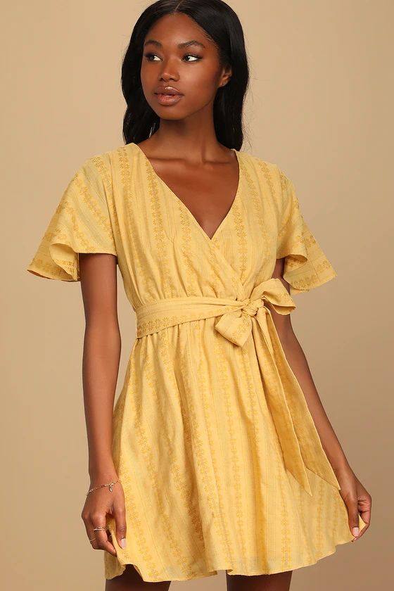 Summer Sunshine Mustard Yellow Embroidered Skater Dress | Lulus (US)