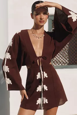 Celandine Palm Cutout Mini Kaftan | Anthropologie (US)