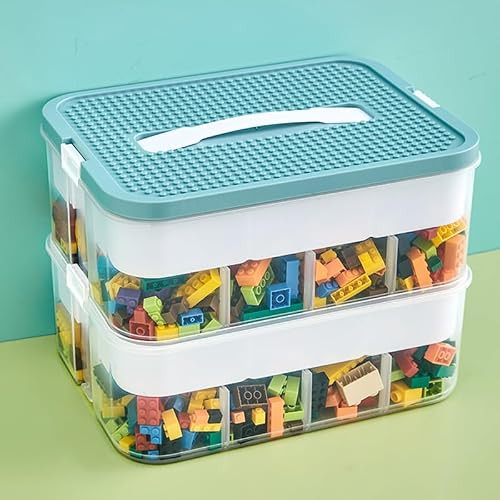 Toys Organizer Storage Case for Lego Box Kids Toy Stackable Building Blocks with Lids Bins Adjustable Lego Storage Containers Plastic Toy Box Green 2 Layers | Amazon (US)
