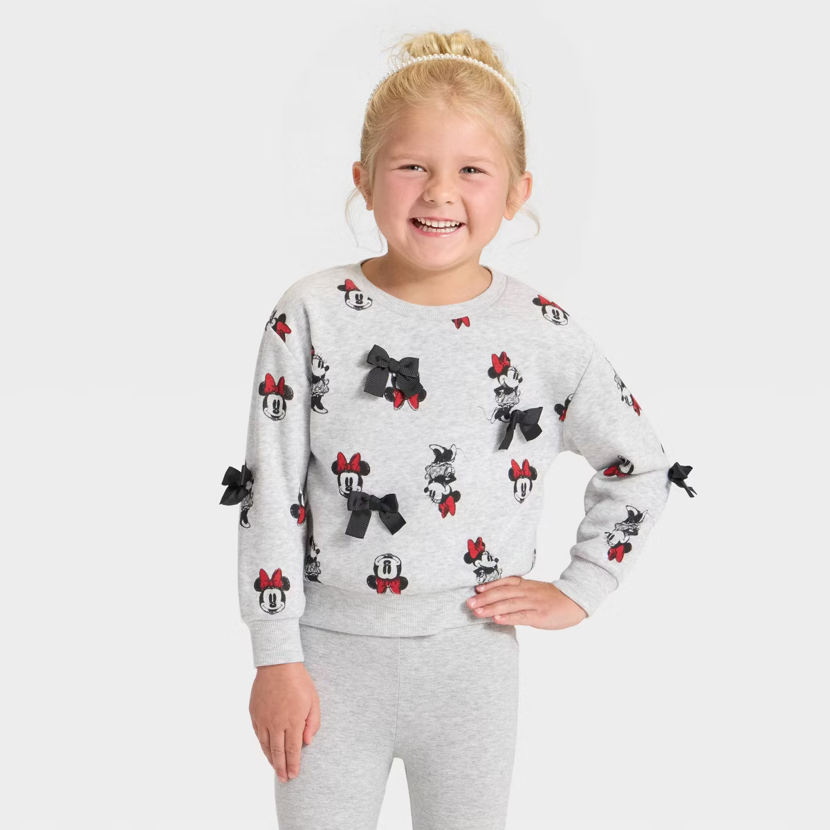 Toddler Girls' Disney Minnie Mouse Bow Pullover - Heather Gray | Target