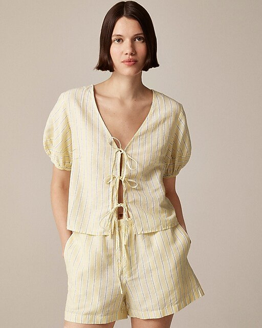 Linen-cotton blend tie-front short set | J. Crew US
