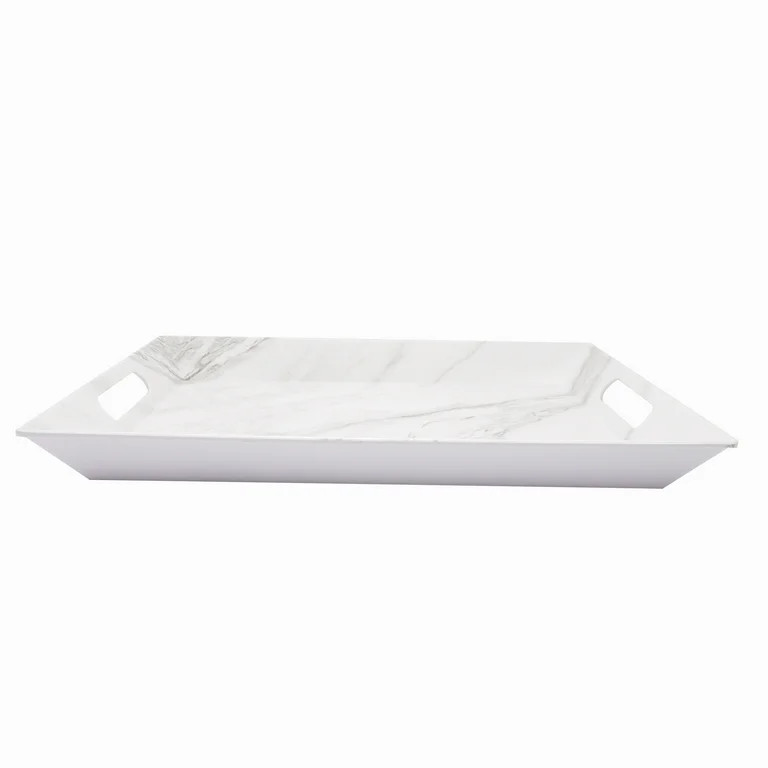 Better Homes & Gardens Melamine Rectangle Marble Print Handled Tray | Walmart (US)