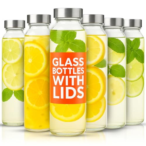 Epica glass bottles with lids – 17.5 oz water bottles, reusable glass juice bottles with lids for storing juices, reusable water bottle durable & ecofriendly set of 6 | Amazon (US)