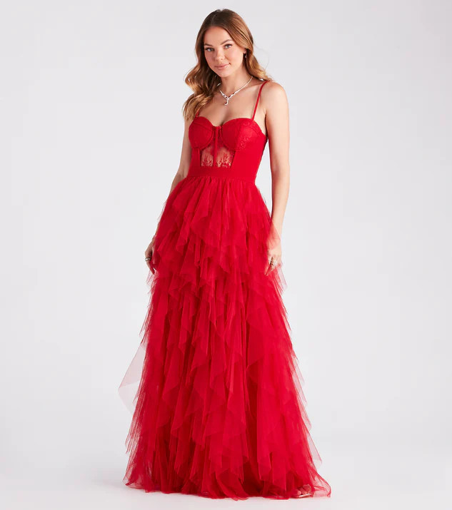 Ruth Formal Lace Tulle Ruffled Dress | Windsor Stores