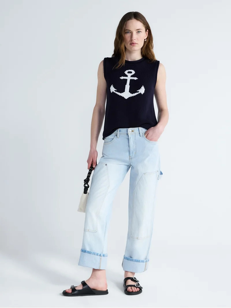 Free Assembly Women's Mid Rise Relaxed Carpenter Jeans, Sizes 0-16 | Walmart (US)