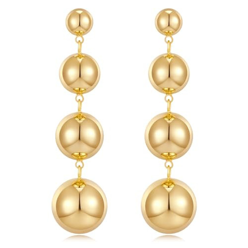 FAMARINE Gold Long Earrings Women Dangle Ball Earrings Simple Jewelry | Amazon (US)