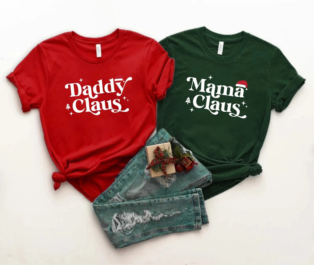 Mama Claus Daddy Claus Christmas Couple Shirts Customized - Etsy | Etsy (US)