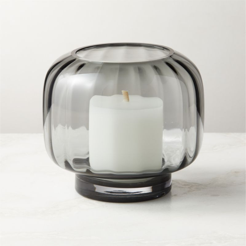 Coco Modern Ribbed Glass Dark Grey Hurricane Candle Holder Small | CB2 | CB2