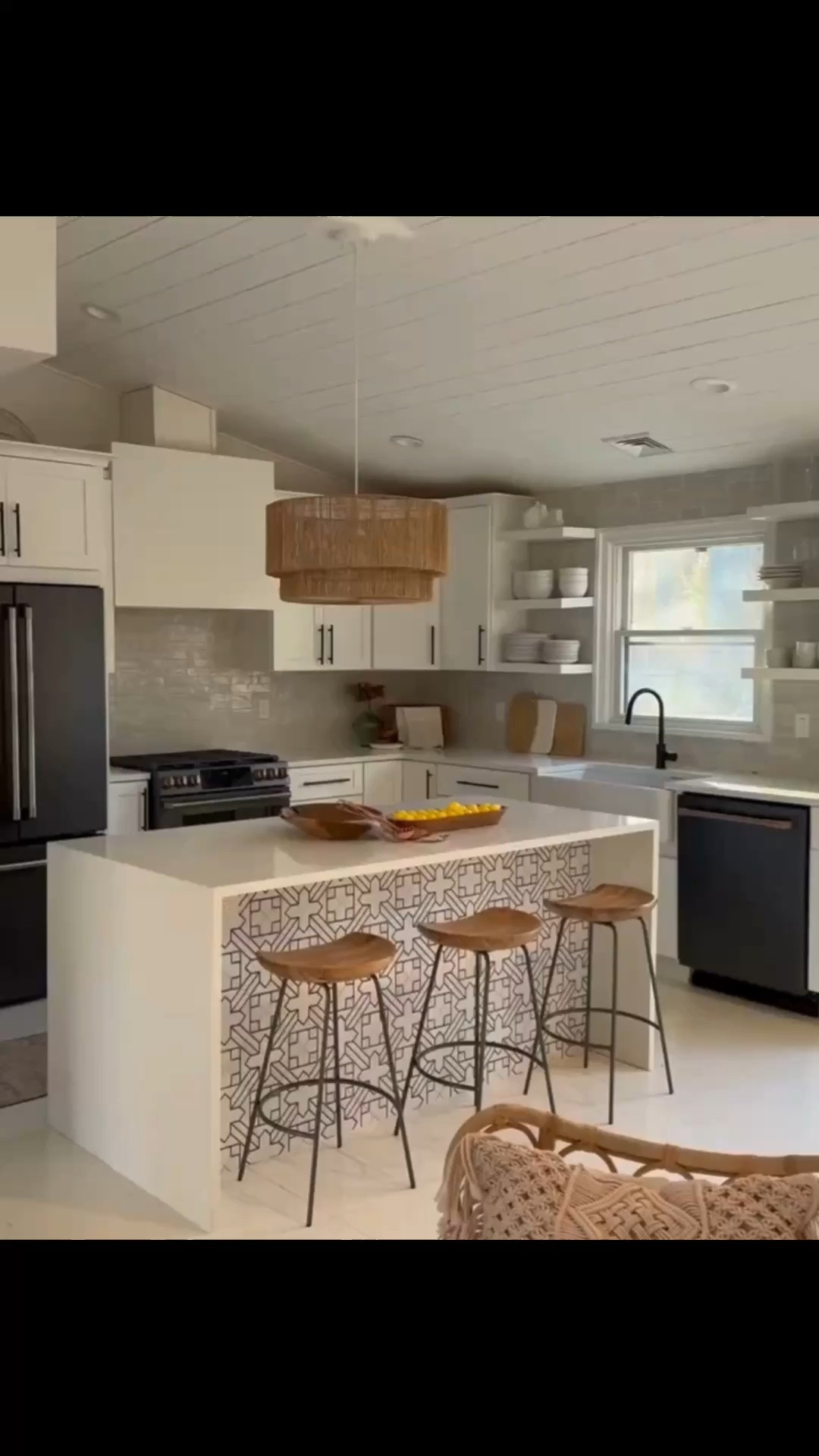 A bright kitchen layered with texture. Patterned tile on the island, woven pendants, warm wood accents, white cabinetry, and black fixtures keep the space feeling fresh while adding plenty of character. Linked the exact and similar pieces below.

#LTKActive #LTKSaleAlert #LTKHome