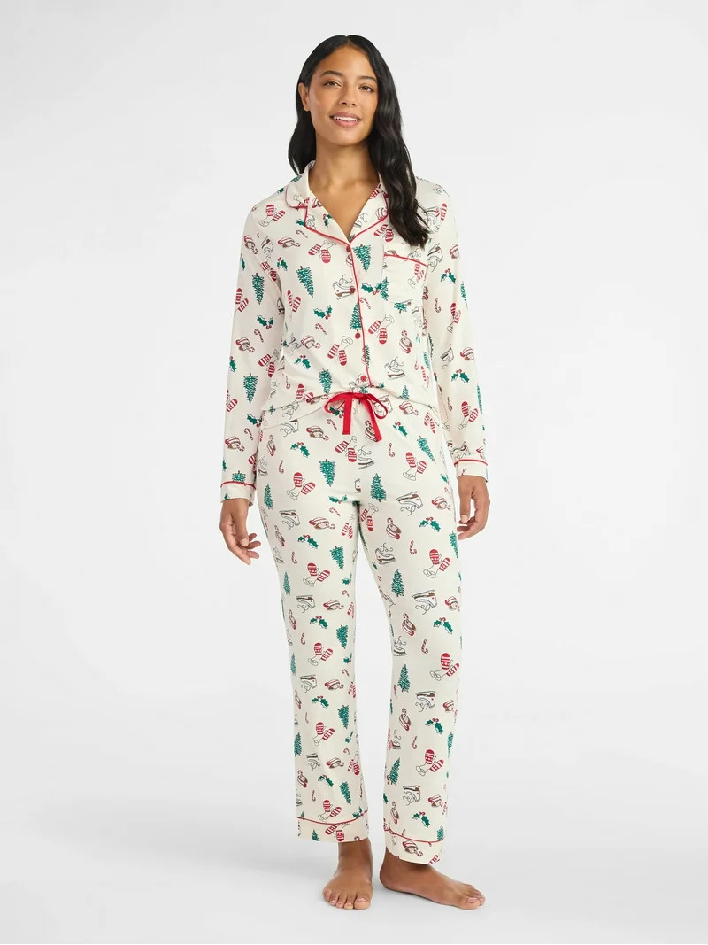 Derek Heart Women's Holiday Notch Collar Top and Pants Pajama Set, 2-Piece, Sizes S-XL - Walmart.... | Walmart (US)