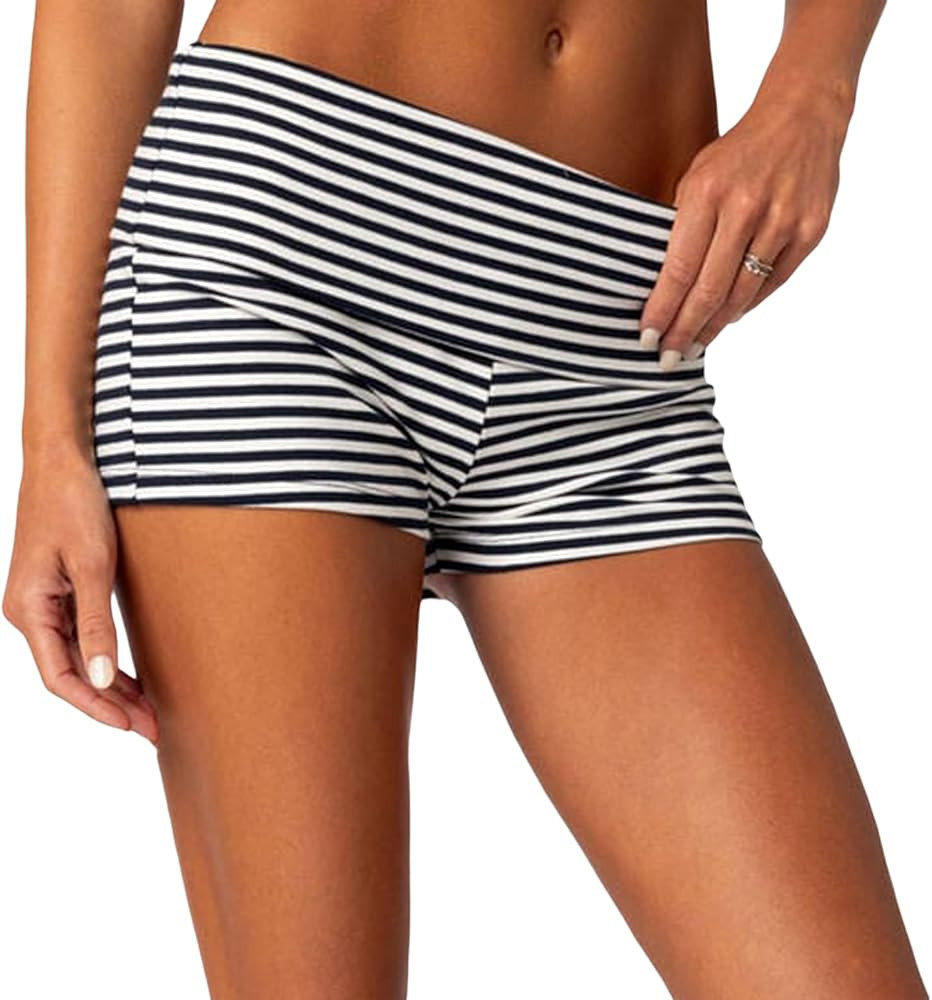 NUFIWI Women Low Waist Lounge Shorts Fold Over Skinny Pajamas Shorts Summer Casual Pj Bottom Slee... | Amazon (US)