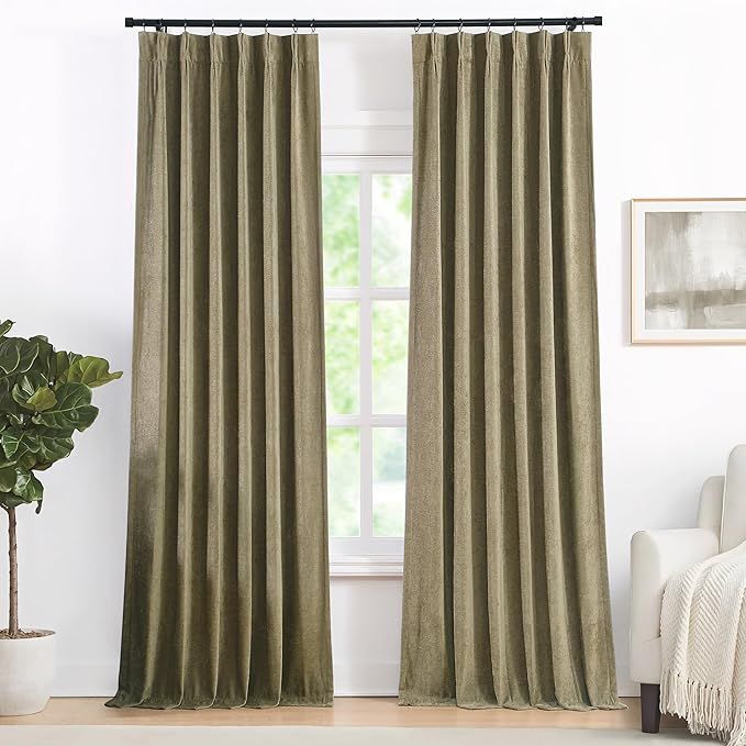 Vision Home Mocha Brown Pinch Pleated Full Blackout Curtains Velvet Chenille Room Darkening Windo... | Amazon (US)